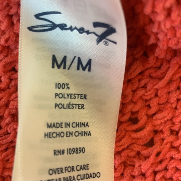 NWT Seven 7 Womens Open Knit Sweater Sz Medium Coral Orange Crew Neck - Picture 4 of 5